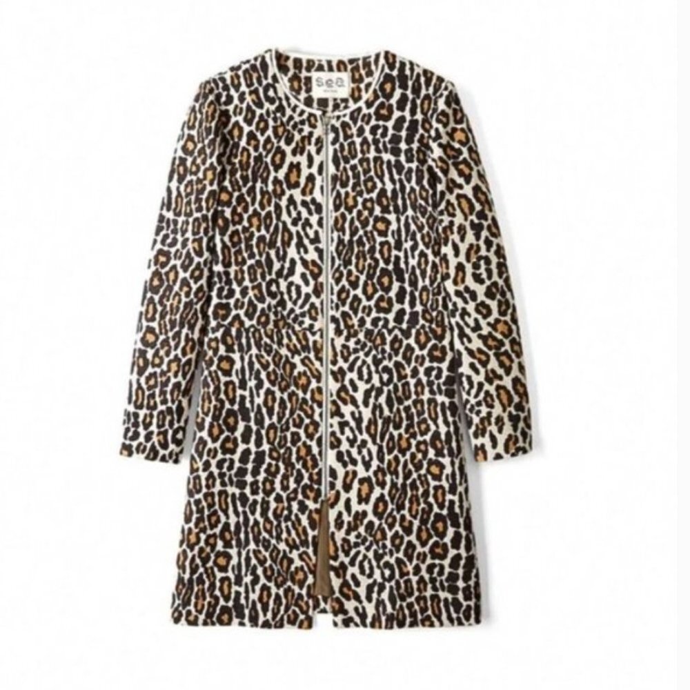 SEA New York Raffia Leopard Print Duster Coat size 2
